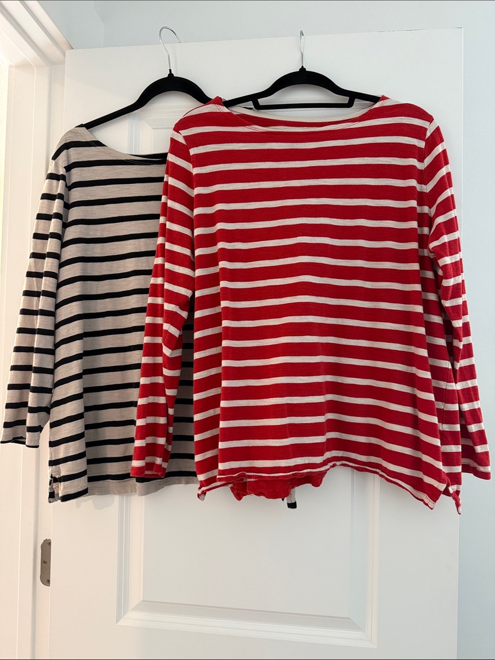Old Navy Striped Long-Sleeve Tops - Red & Cream and Black & Light Grey